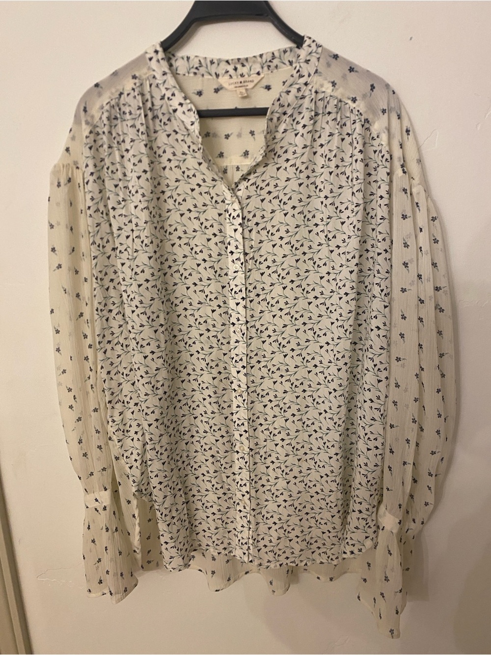 Lucky Brand Cream Blouse with Navy Floral Print